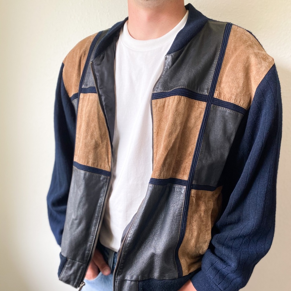 Vintage Alan Stuart leather zip up patch jacket